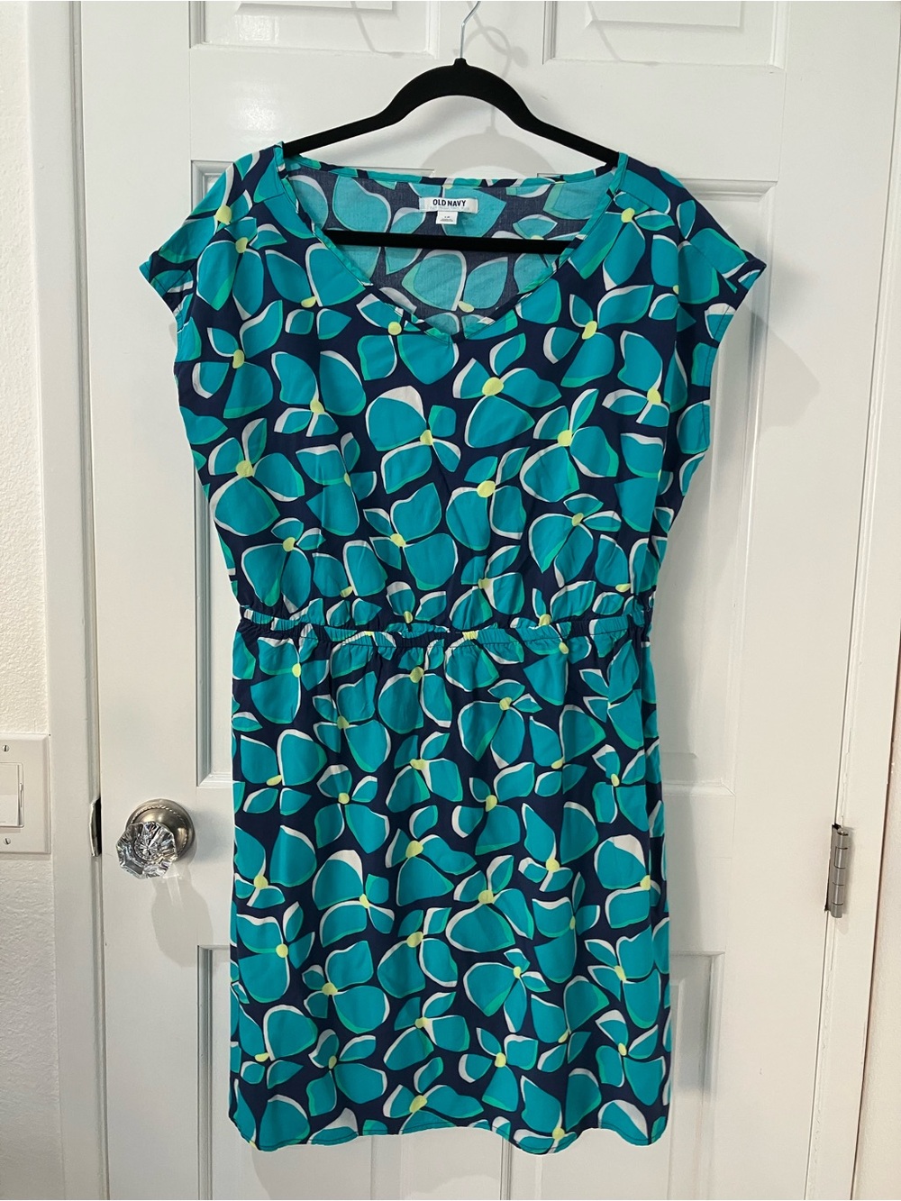 Old Navy Teal Floral Pull-Over Midi Dress